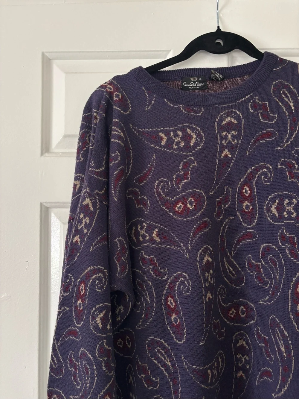 Vintage Countess Mara Wool Blend Paisley Knit Sweater - Size L - Like New